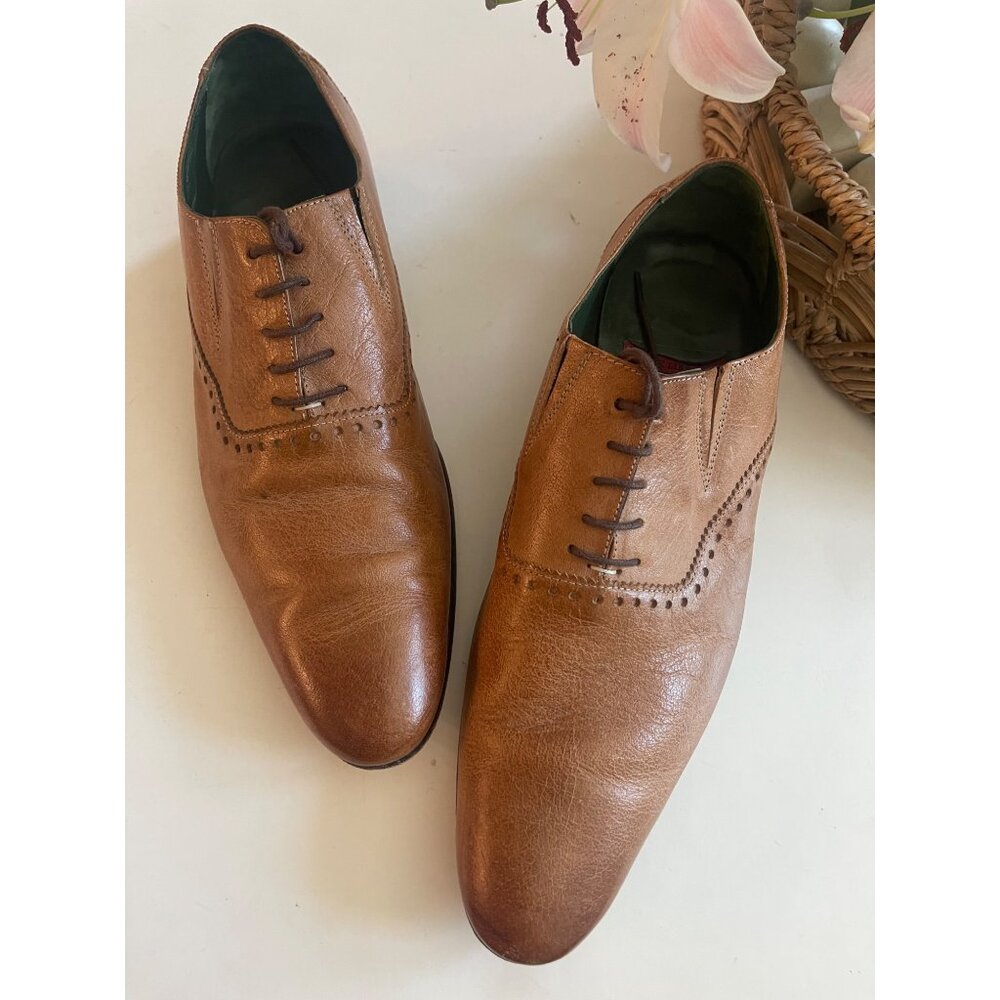 Jeffrey West Black Line Mens Leather Oxford Shoes Tan SZ 9 Studded Detailing